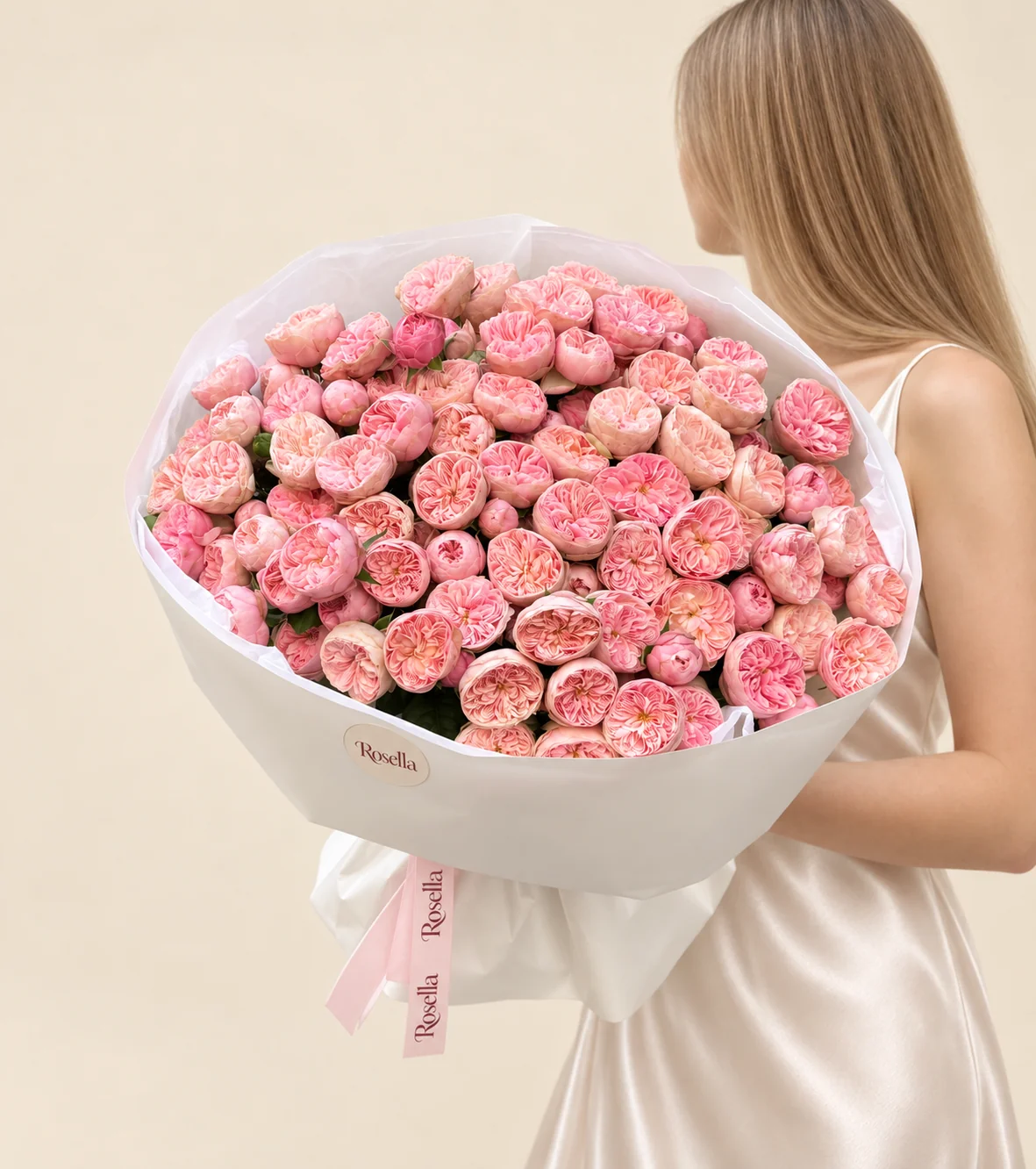 100 garden roses in a hand-tied bouquet