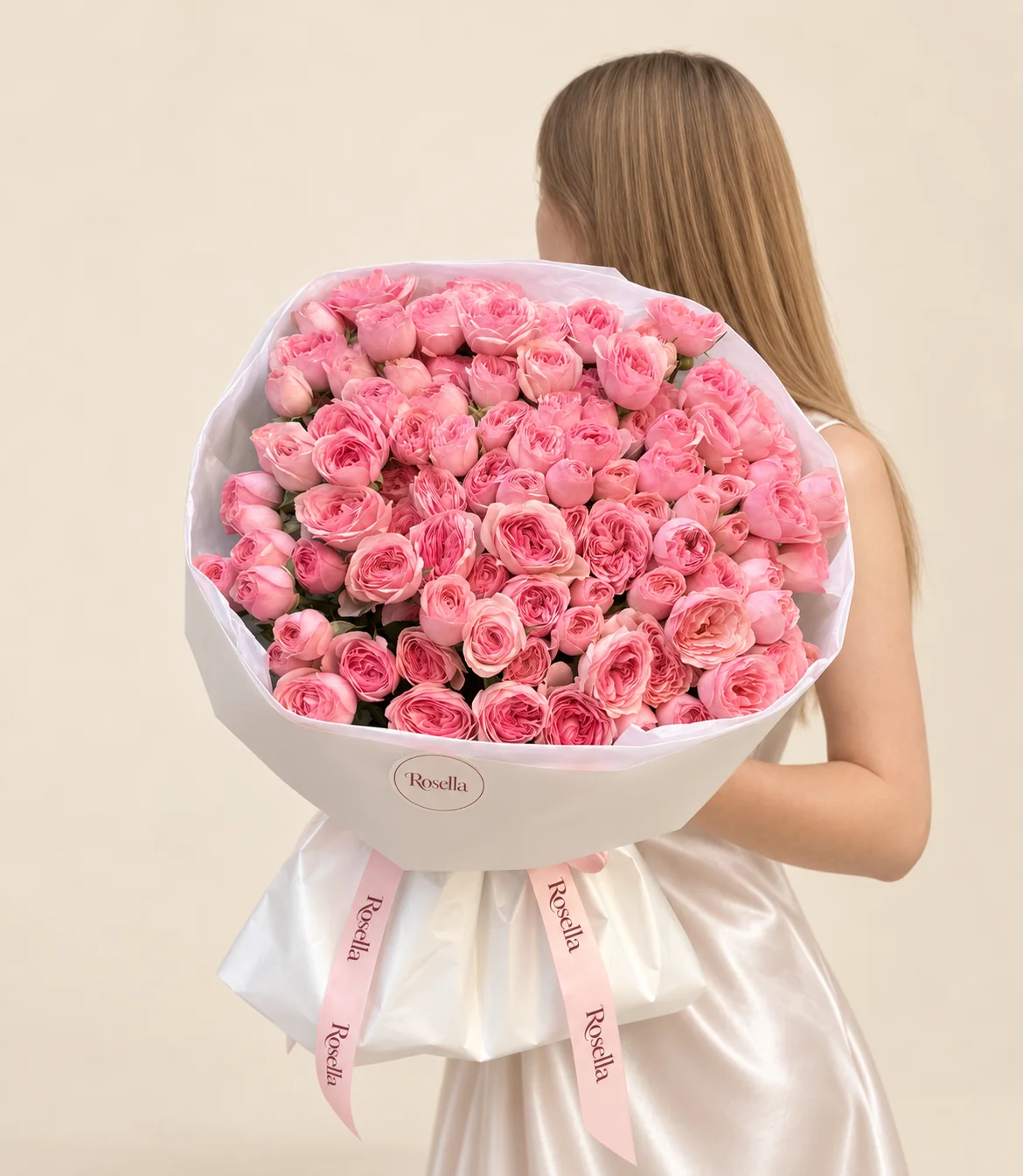 110 spray roses in a hand-tied bouquet