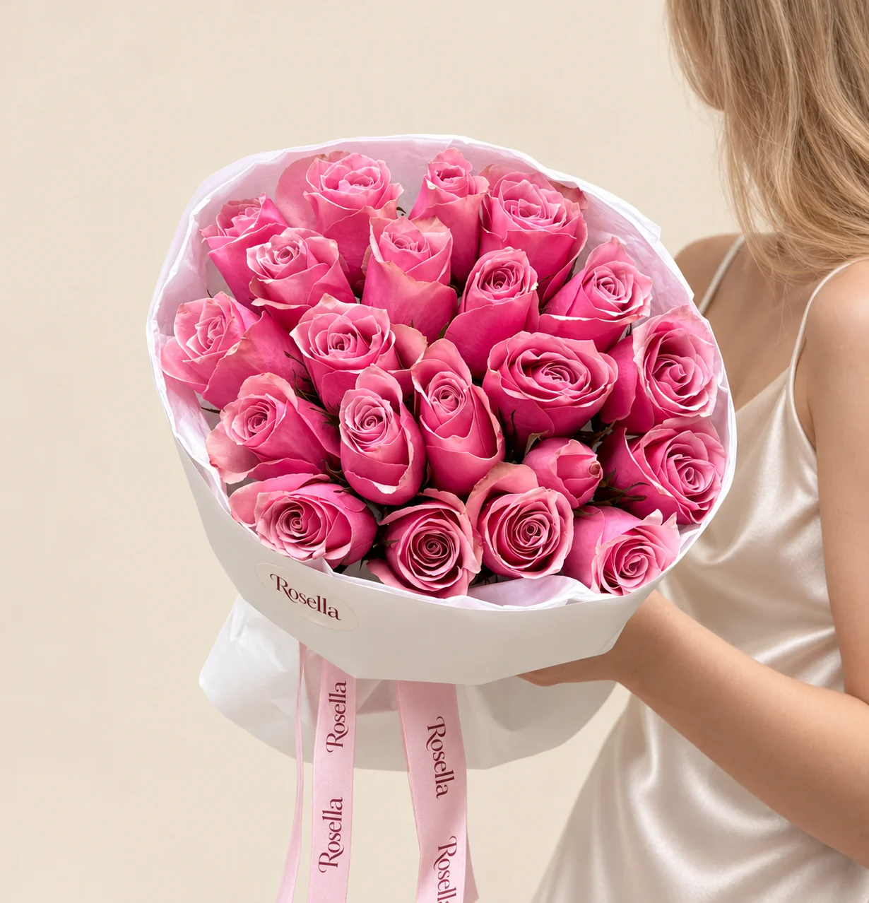 21 roses in a hand-tied bouquet