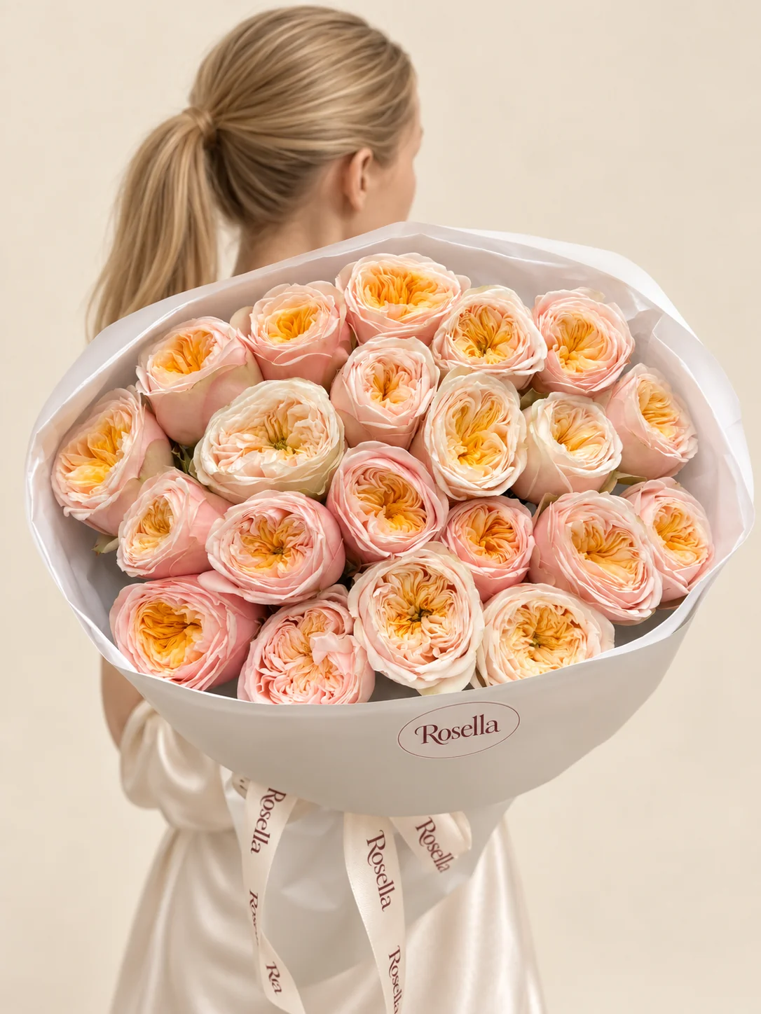 21 garden roses in a hand-tied bouquet