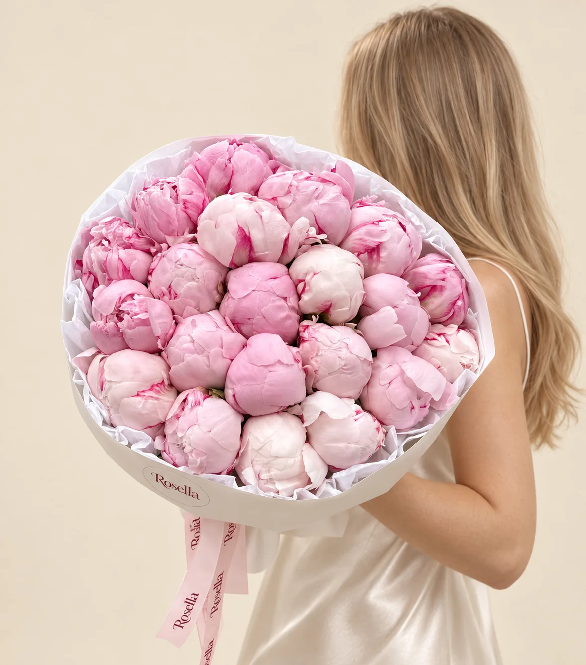 21 peonies in a hand-tied bouquet