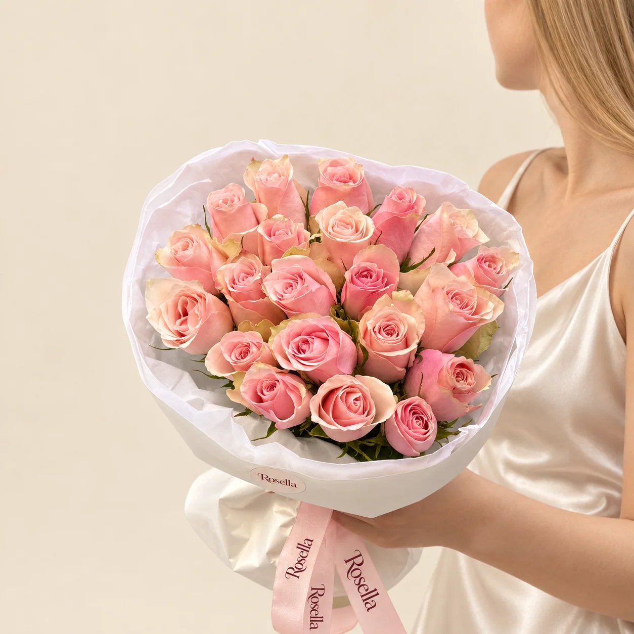 23 roses in a hand-tied bouquet