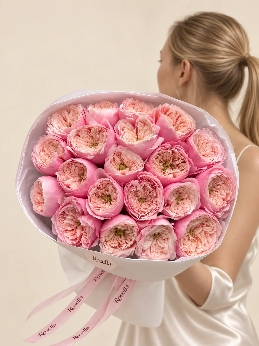 23 garden roses in a hand-tied bouquet