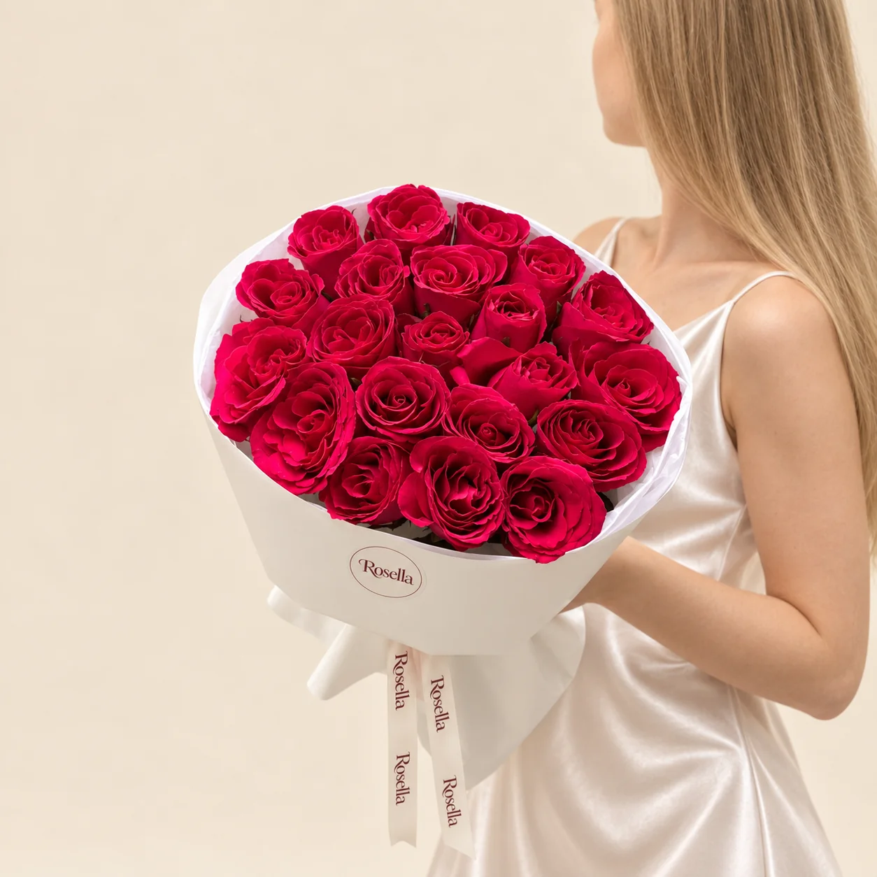 25 roses in a hand-tied bouquet