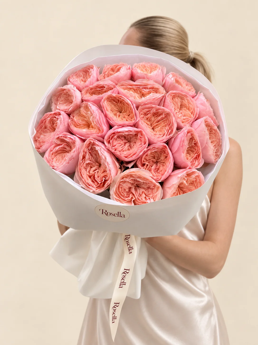 25 garden roses in a hand-tied bouquet