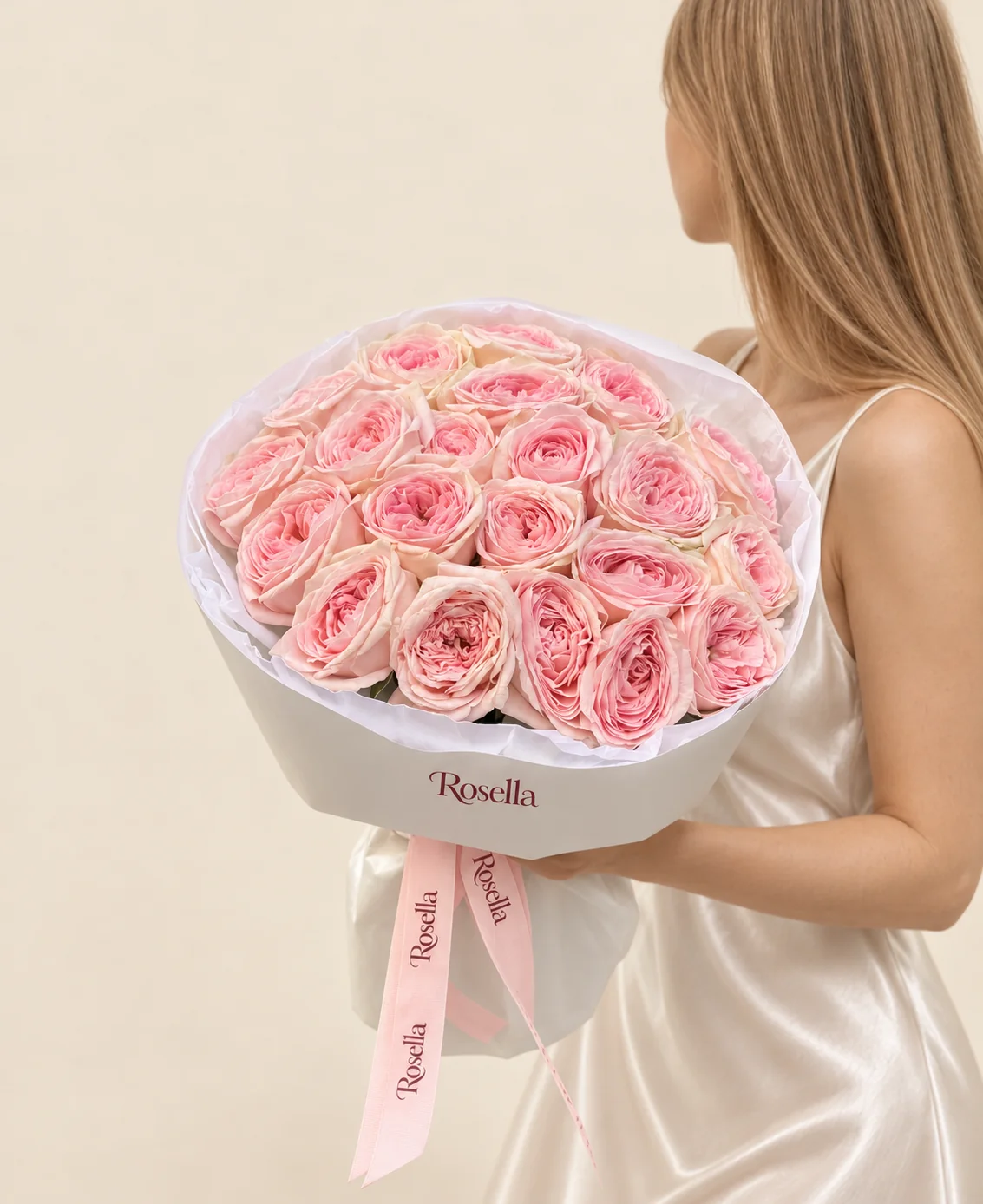 25 garden roses in a hand-tied bouquet