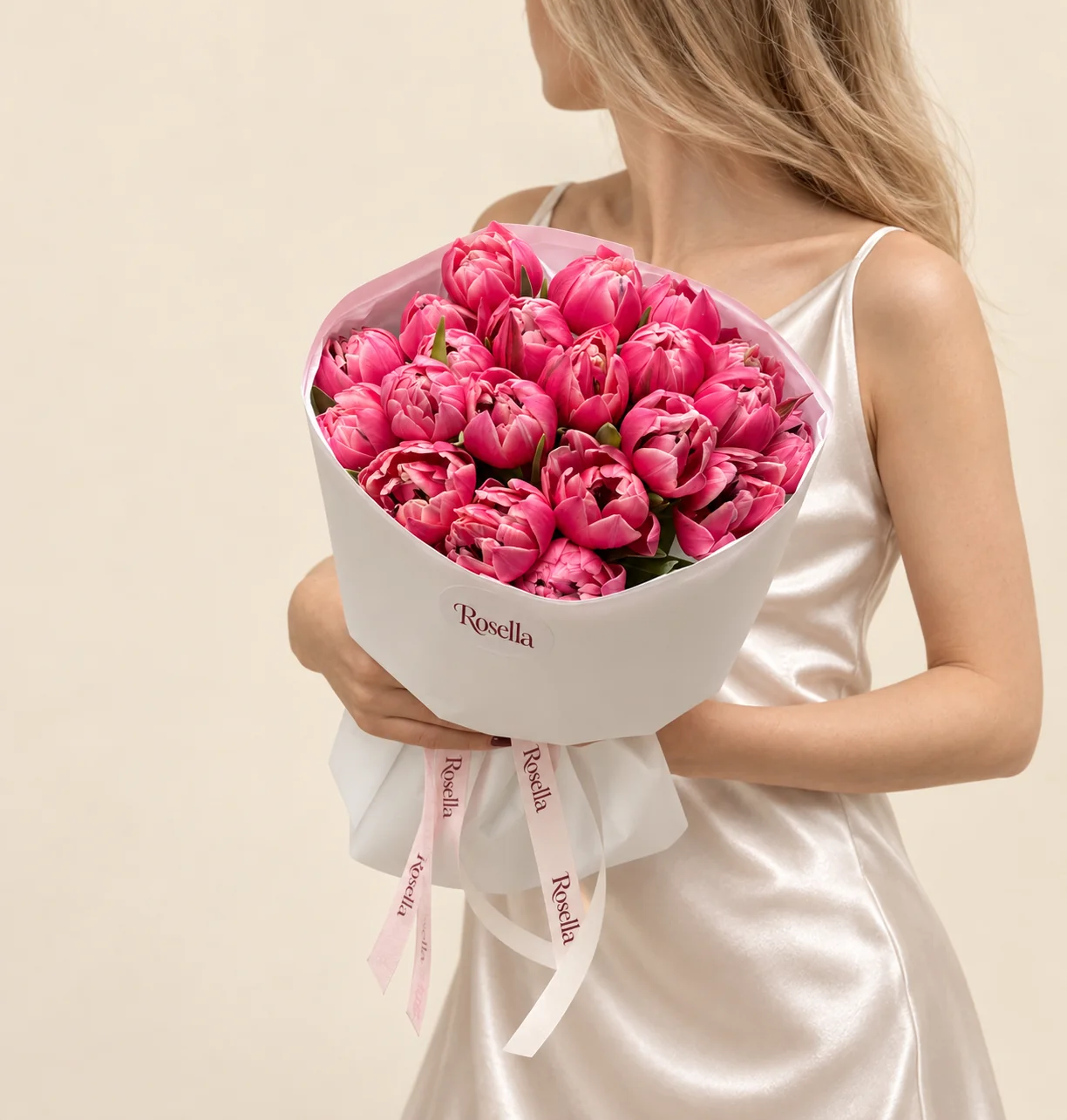 25 tulips in a hand-tied bouquet