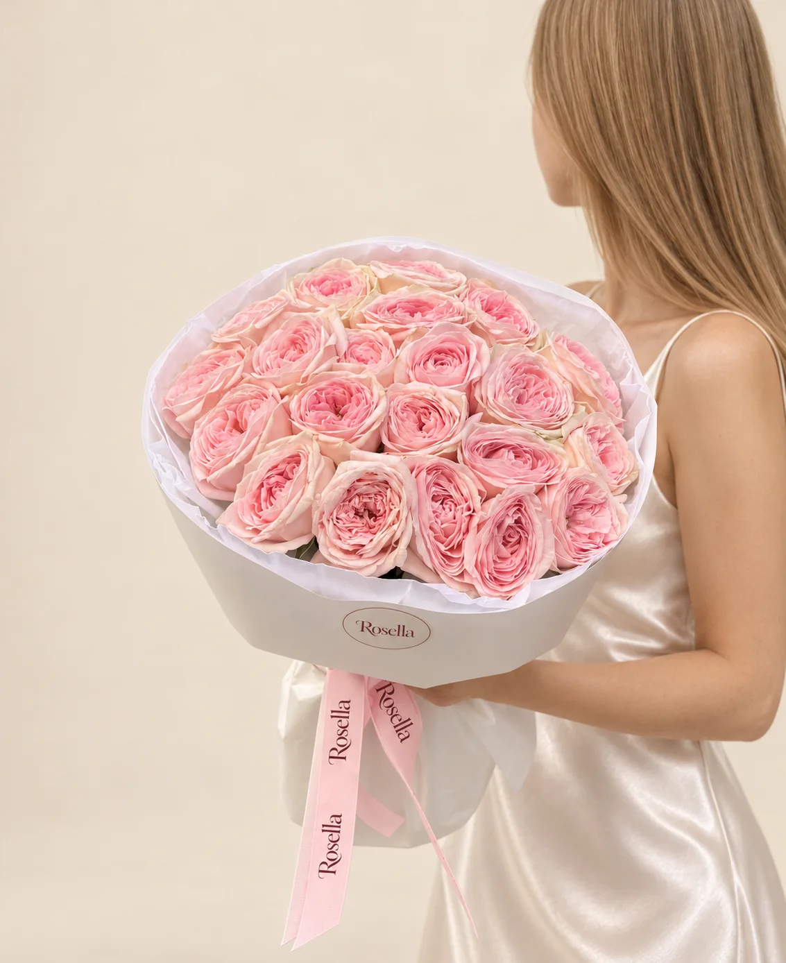 25 garden roses in a hand-tied bouquet