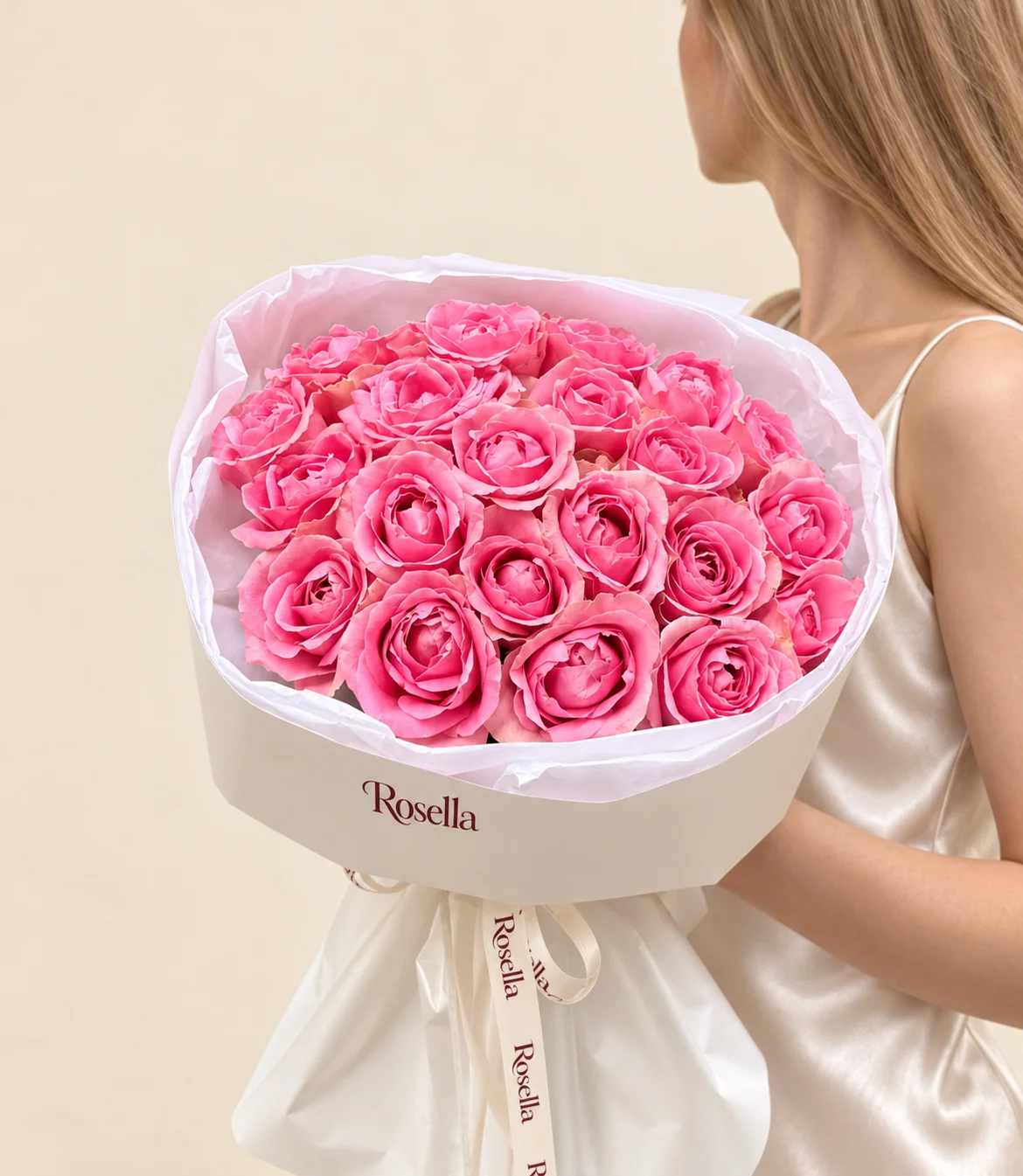 25 roses in a hand-tied bouquet