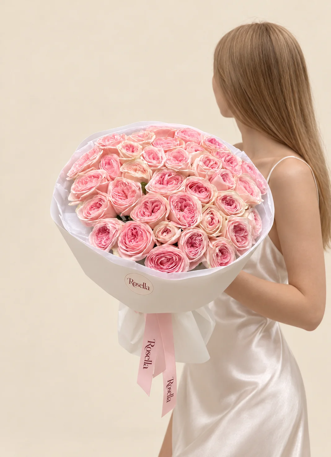 40 garden roses in a hand-tied bouquet