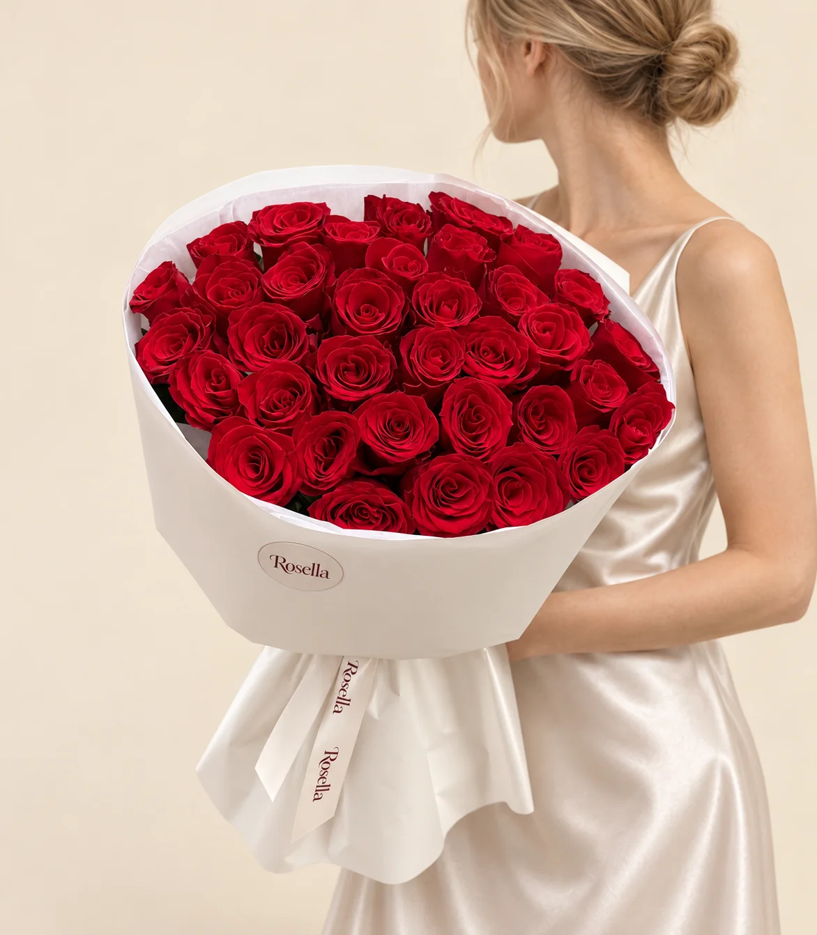 41 roses in a hand-tied bouquet