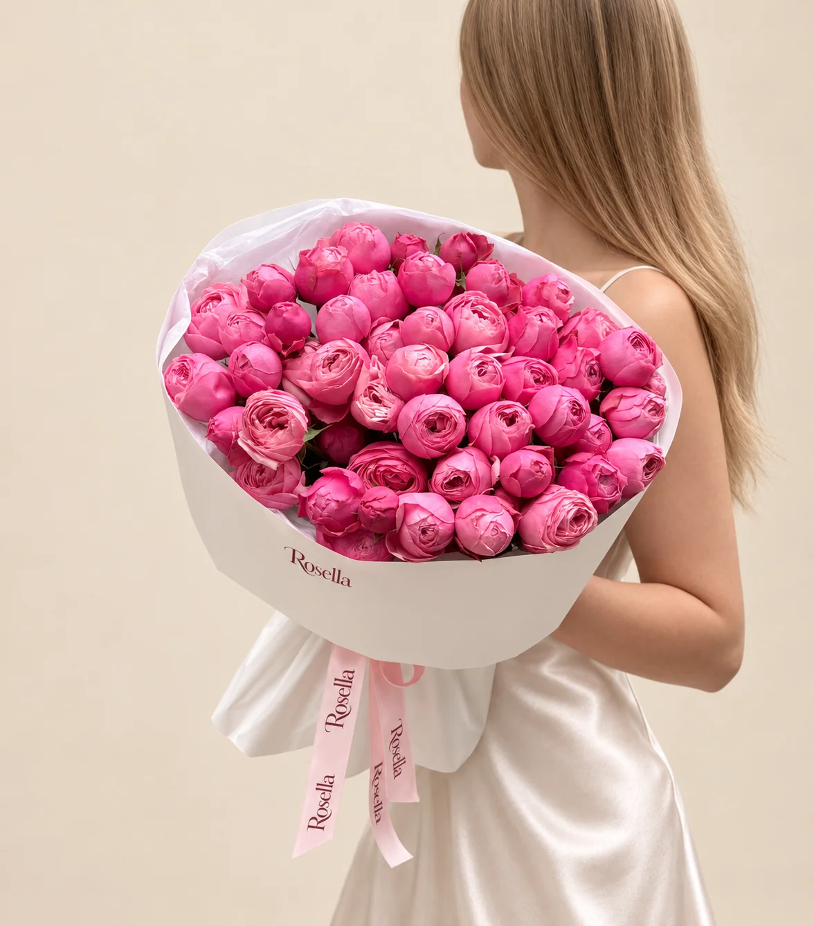 57 roses in a hand-tied bouquet