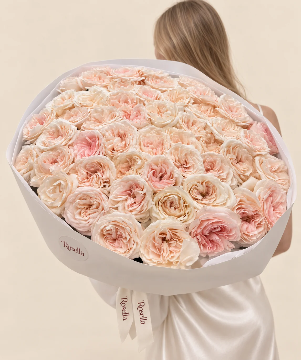 60 garden roses in a hand-tied bouquet