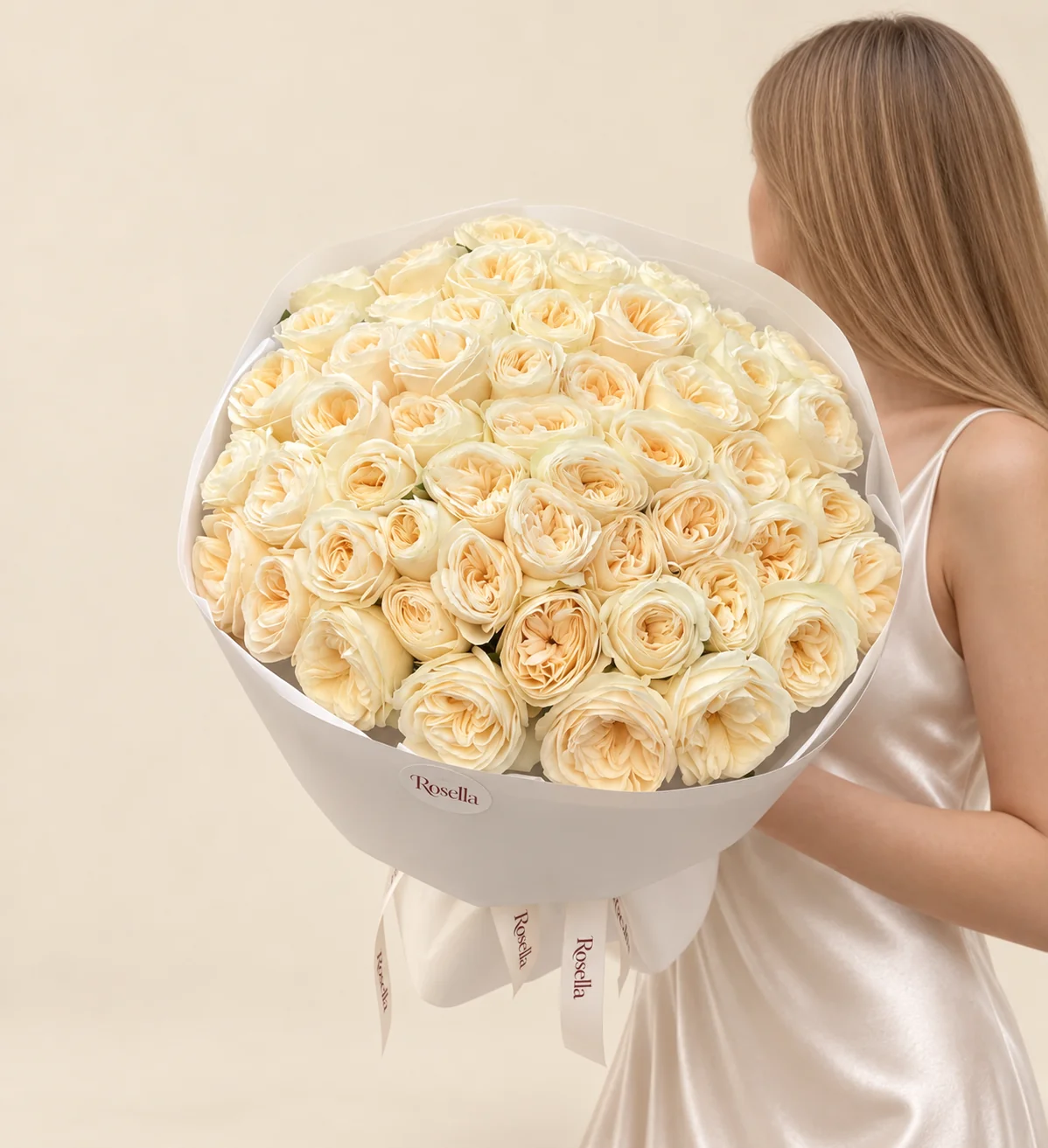 60 garden roses in a hand-tied bouquet