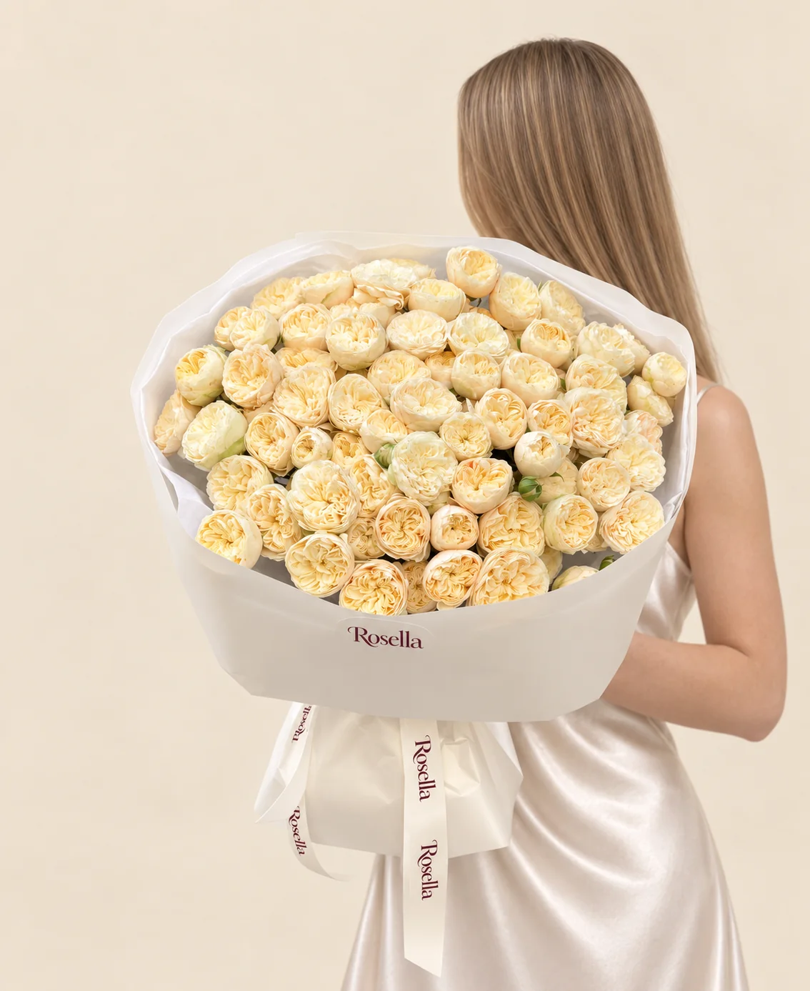 75 garden roses in a hand-tied bouquet