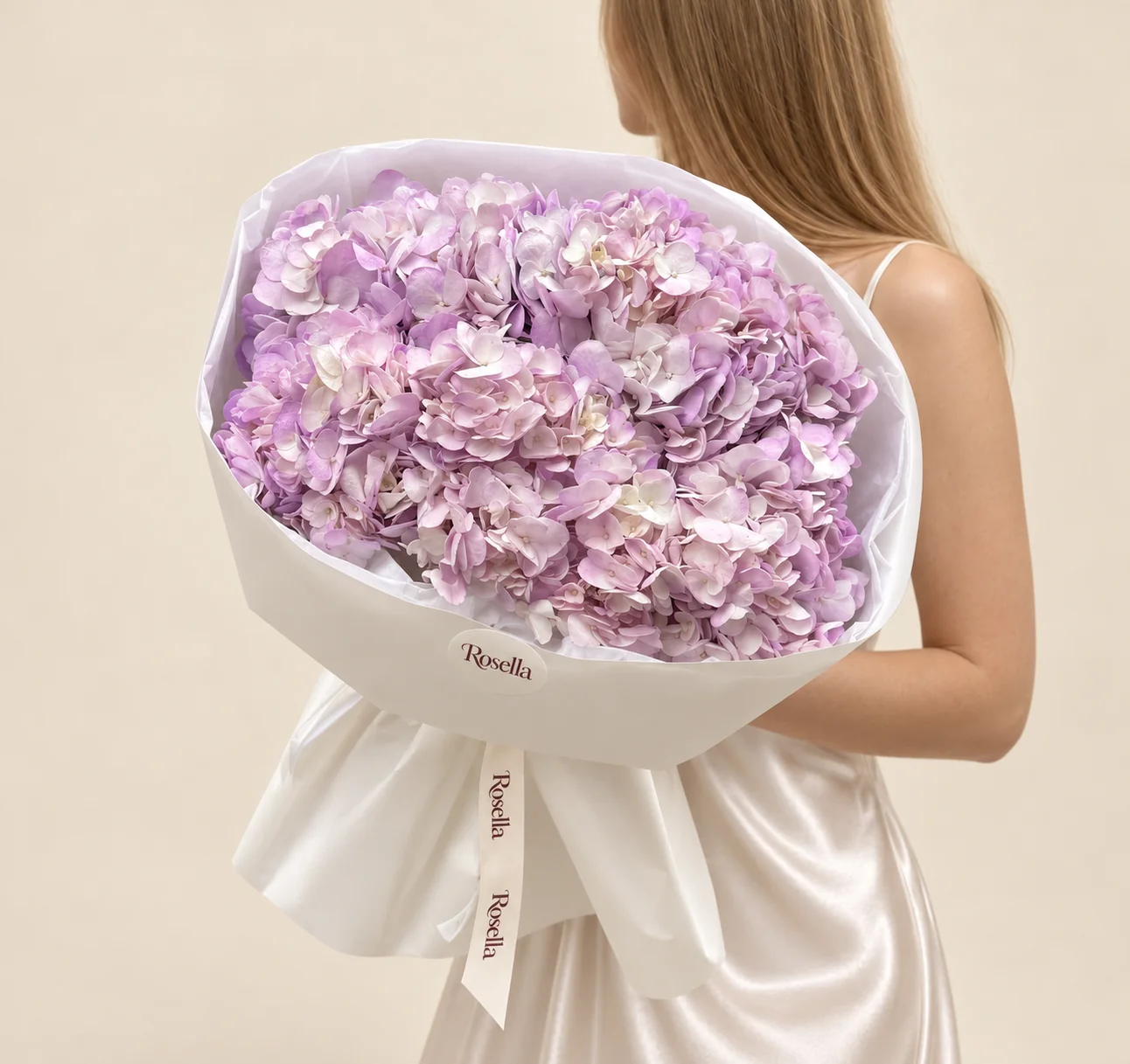 9 hydrangeas in a hand-tied bouquet