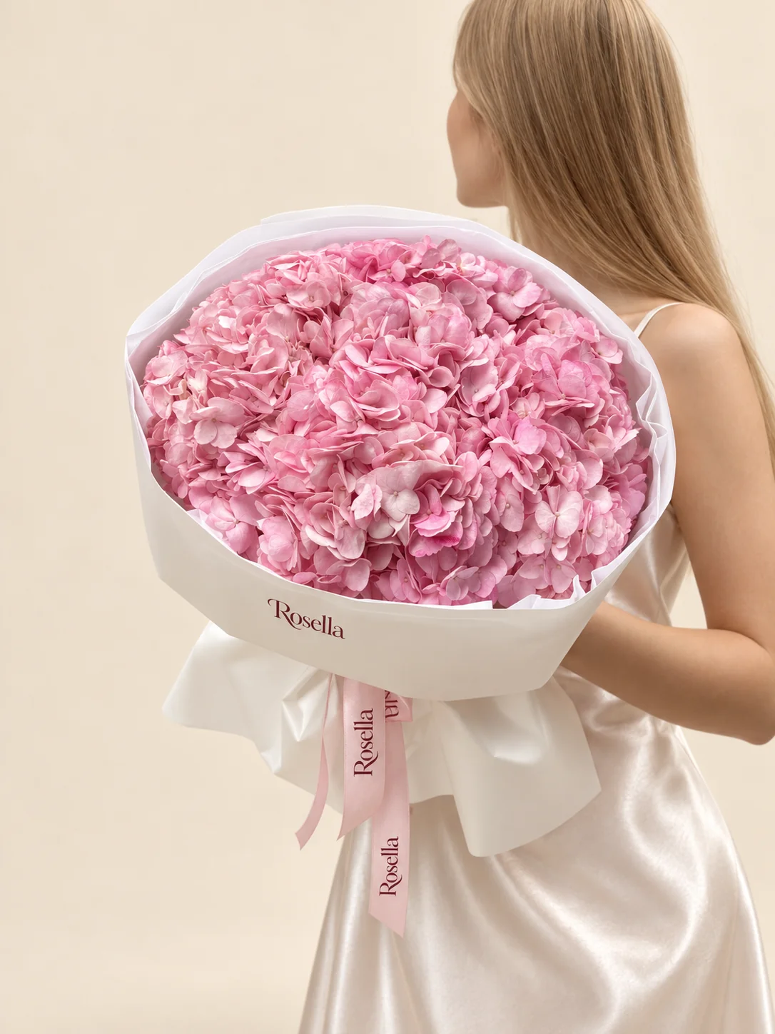 9 hydrangeas in a hand-tied bouquet