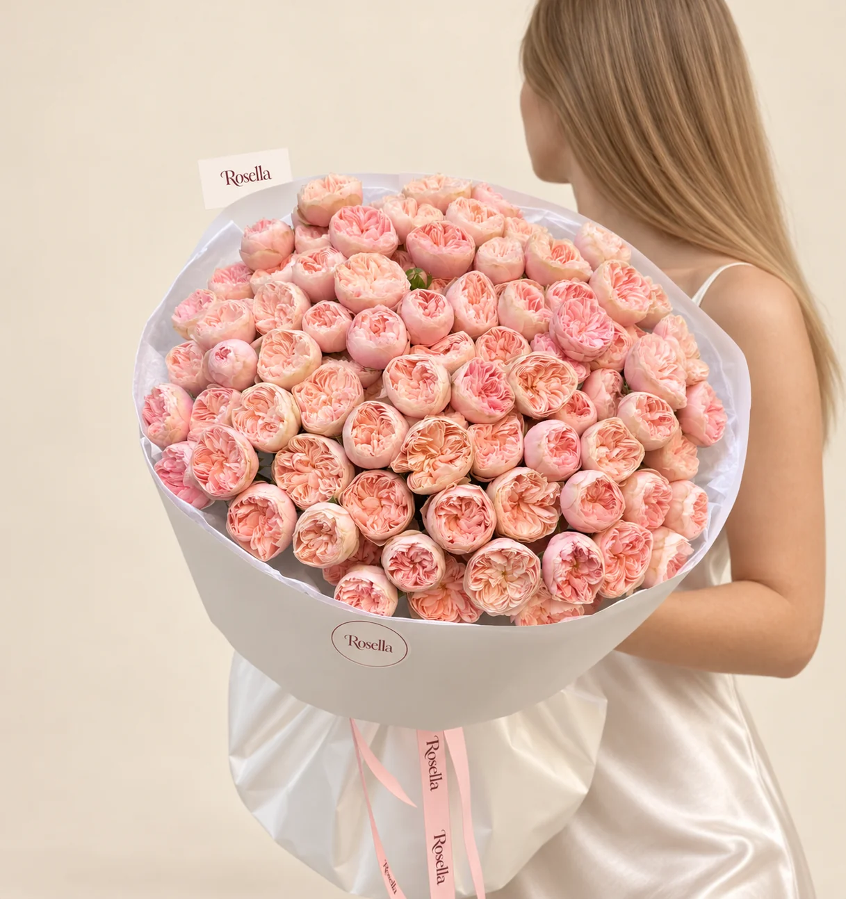 90 garden roses in a hand-tied bouquet