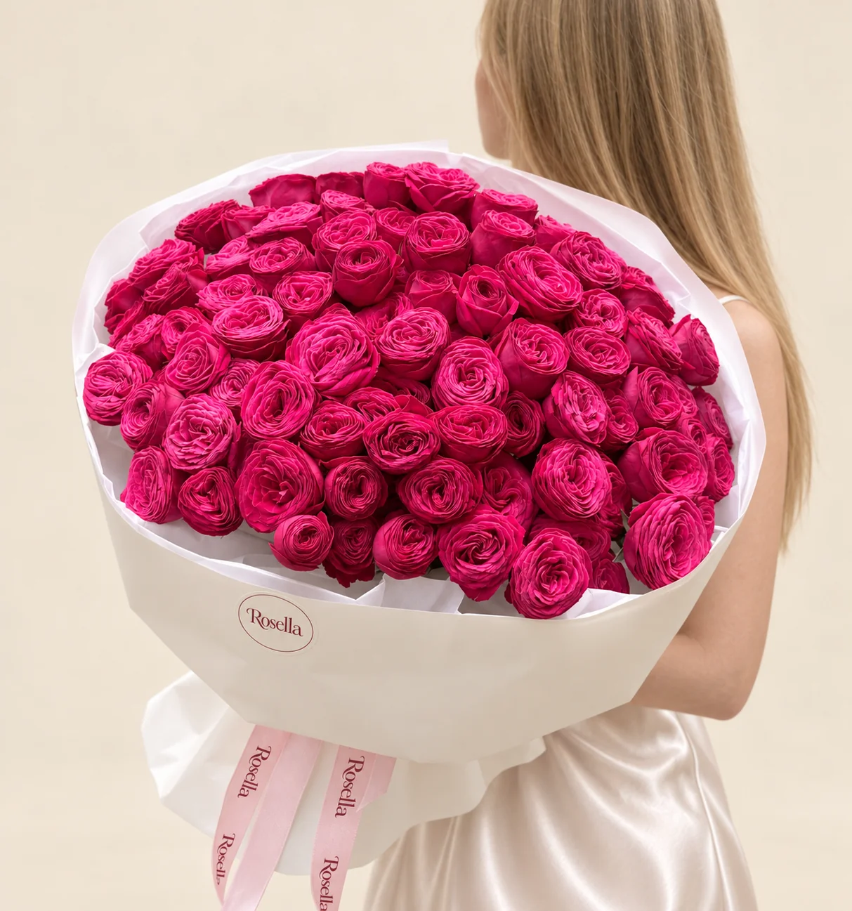 90 spray roses in a hand-tied bouquet