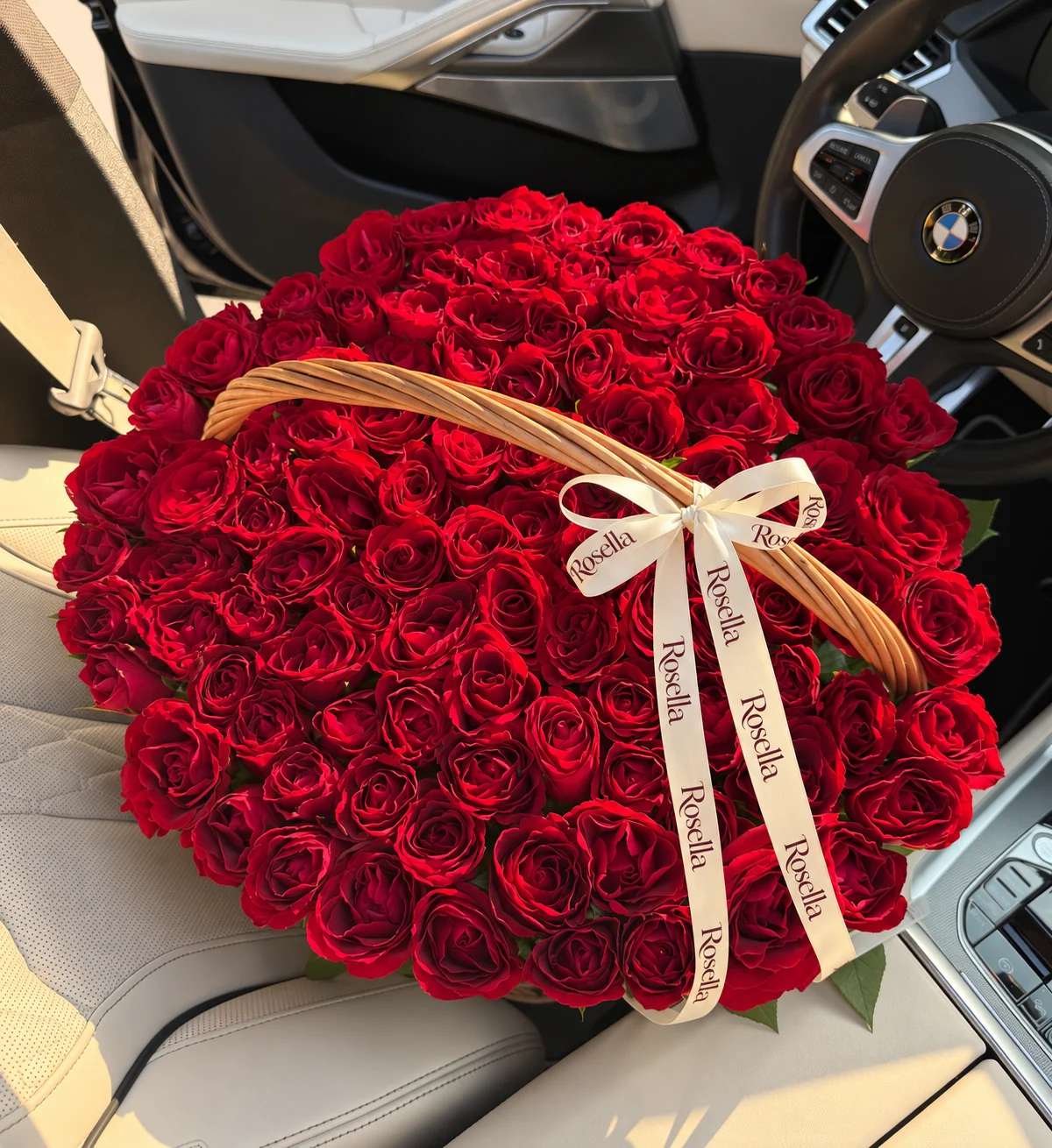 110 roses in a basket