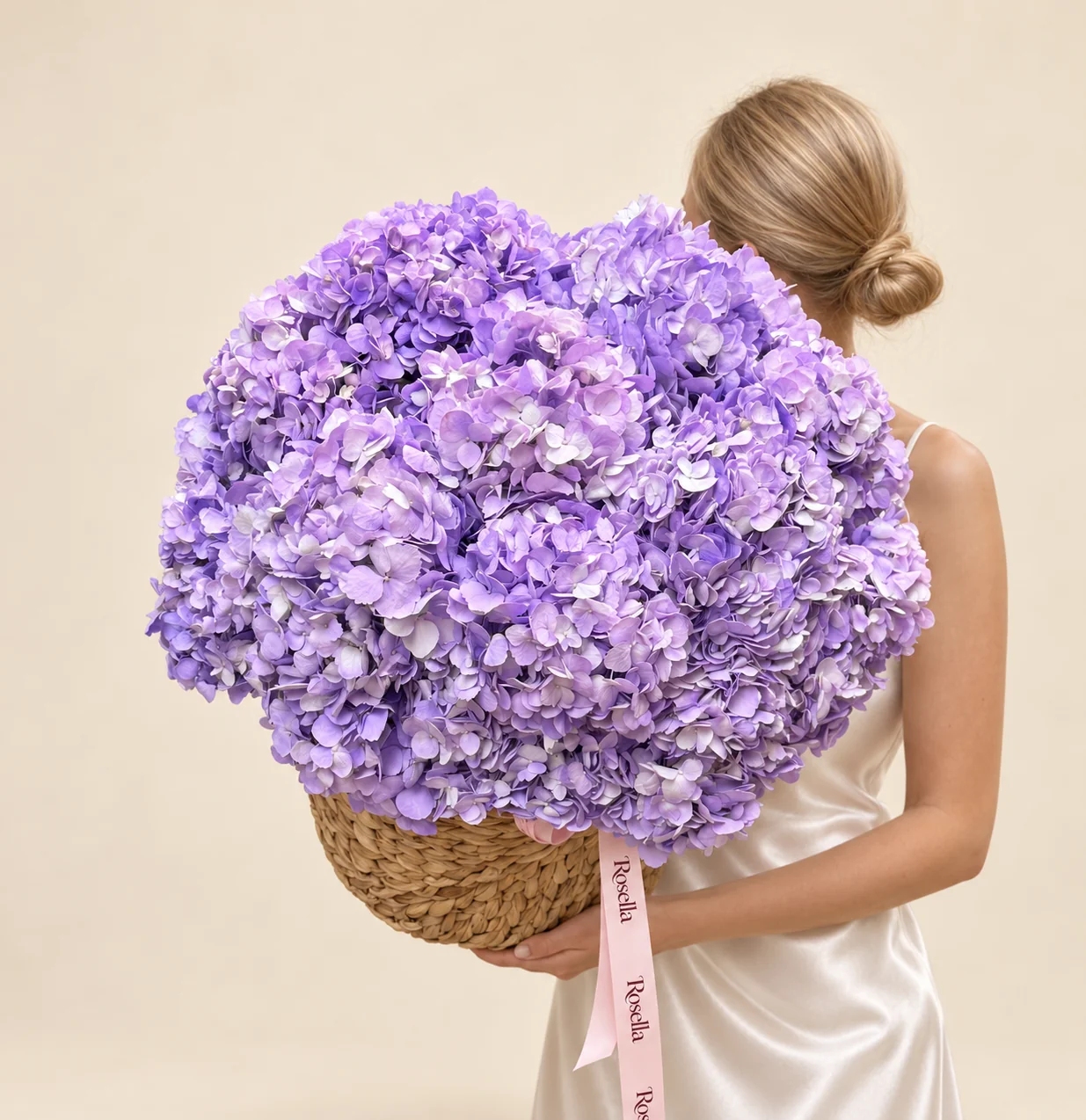 18 hydrangeas in a basket