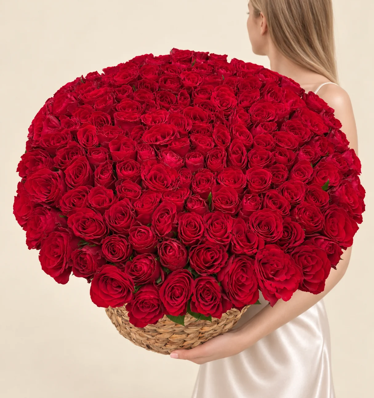 185 roses in a basket