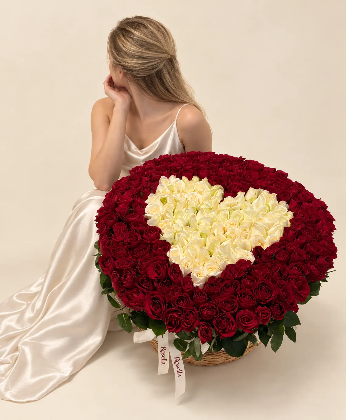 190 red roses & 72 ivory roses in a basket