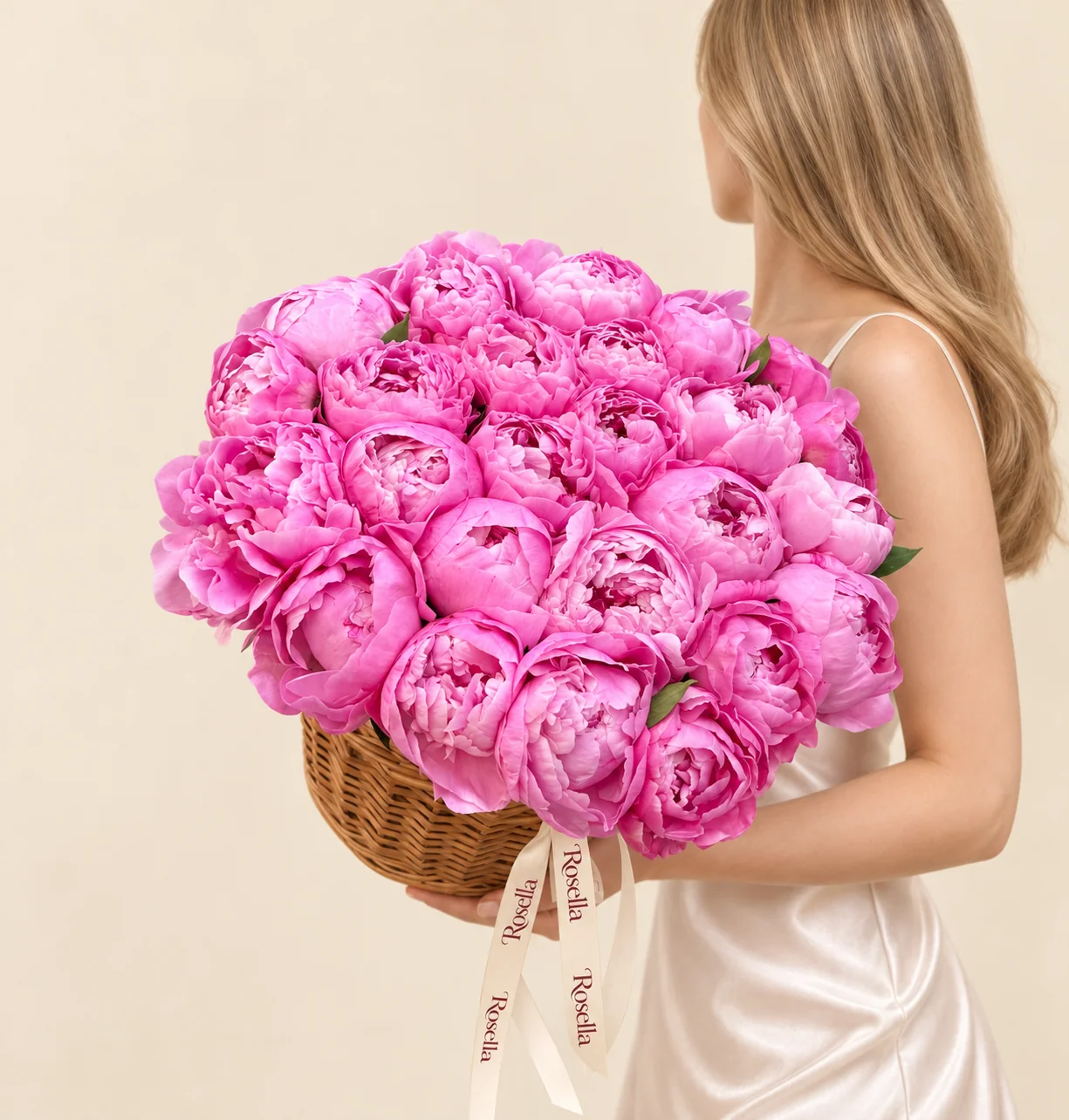 33 peonies in a basket
