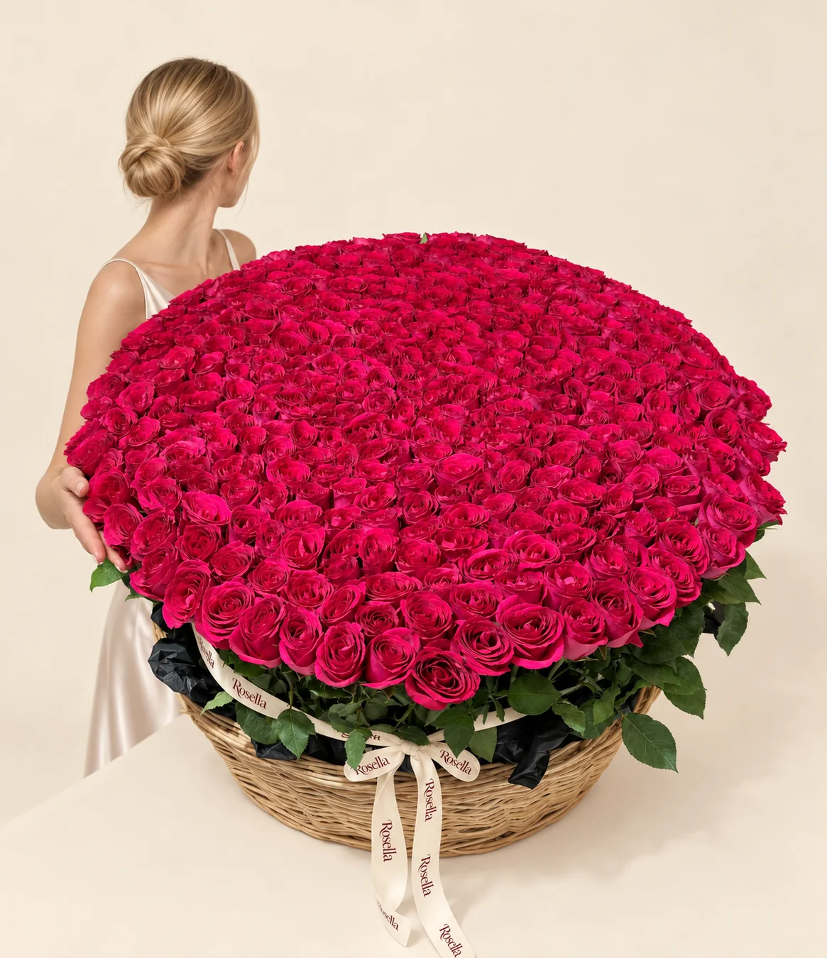 390 roses in a basket