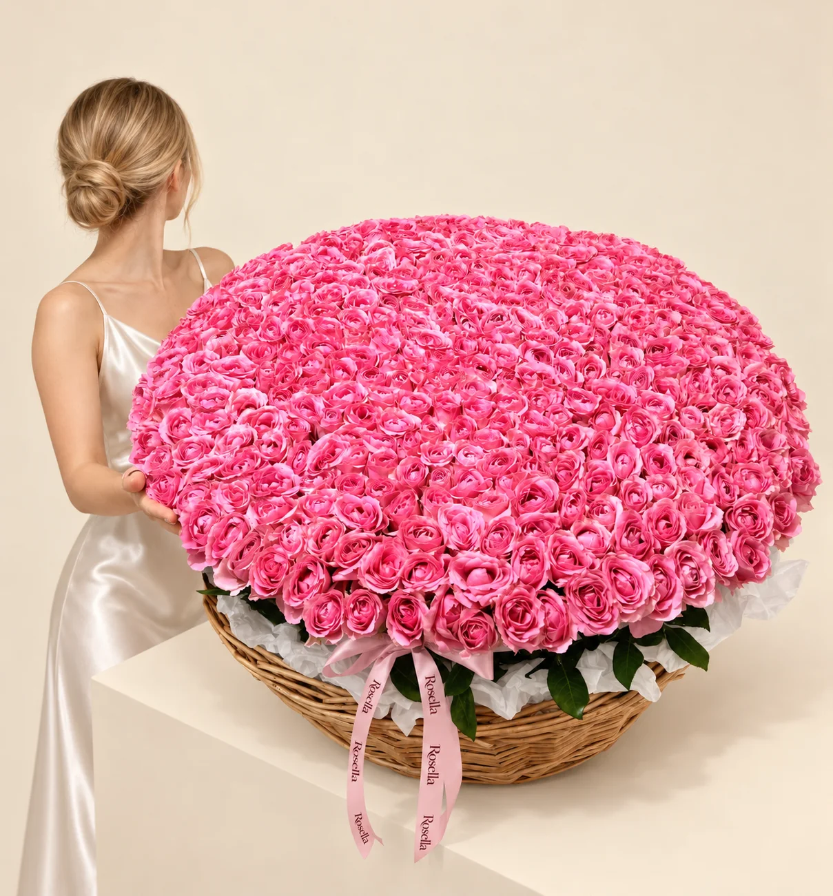 390 roses in a basket