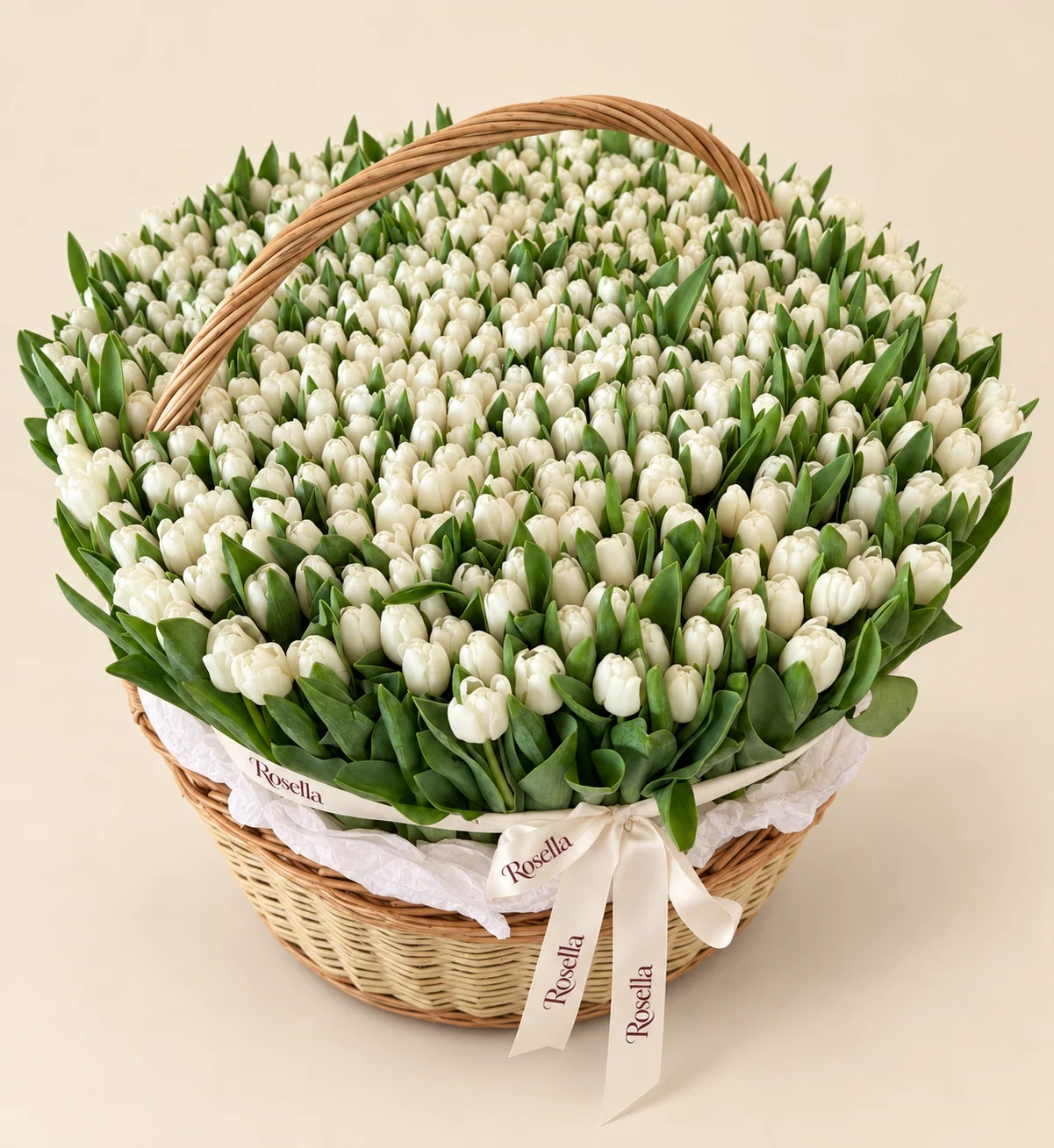 450 tulips in a basket