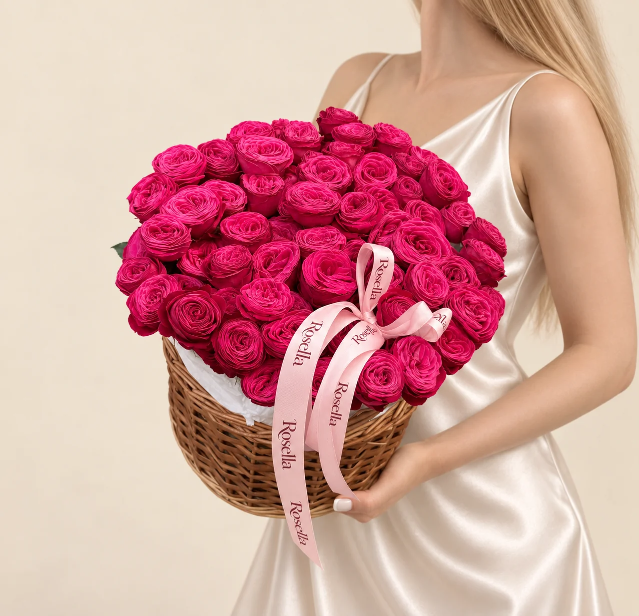 65 spray roses in a basket