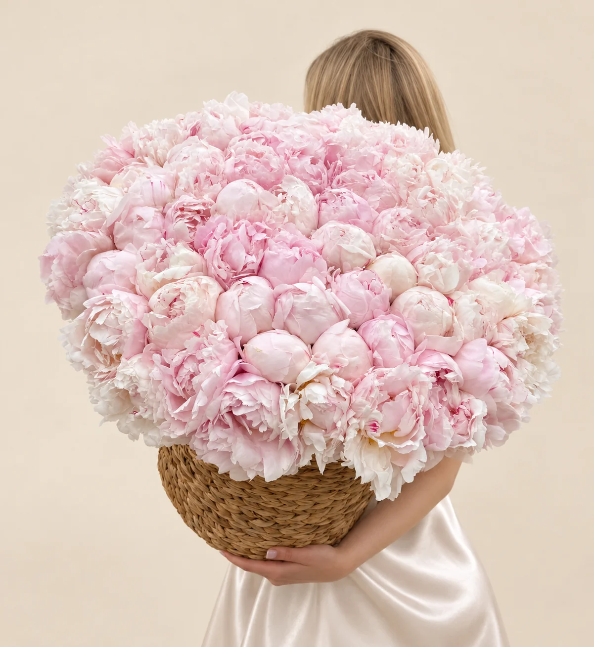 80 peonies in a basket