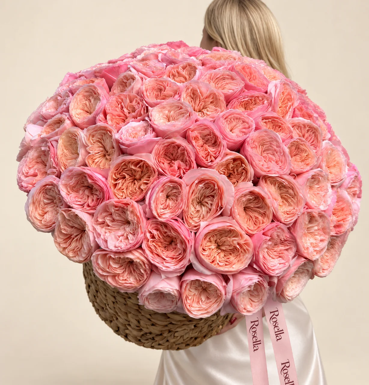 90 garden roses in a basket