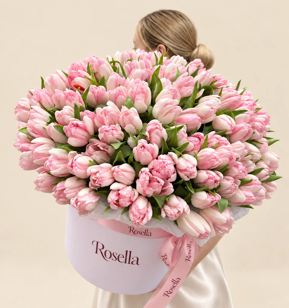 140 tulips in a round box