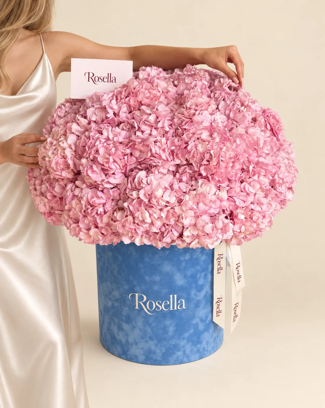 24 hydrangeas in a round box