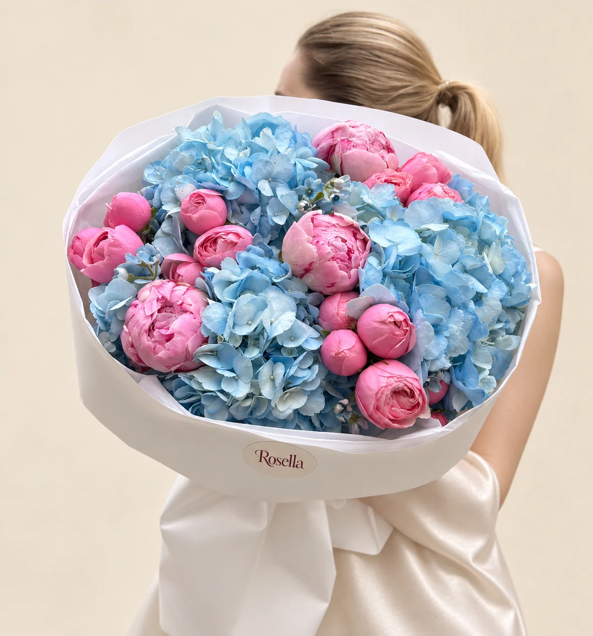20 peonies & 5 hydrangeas in a hand-tied bouquet