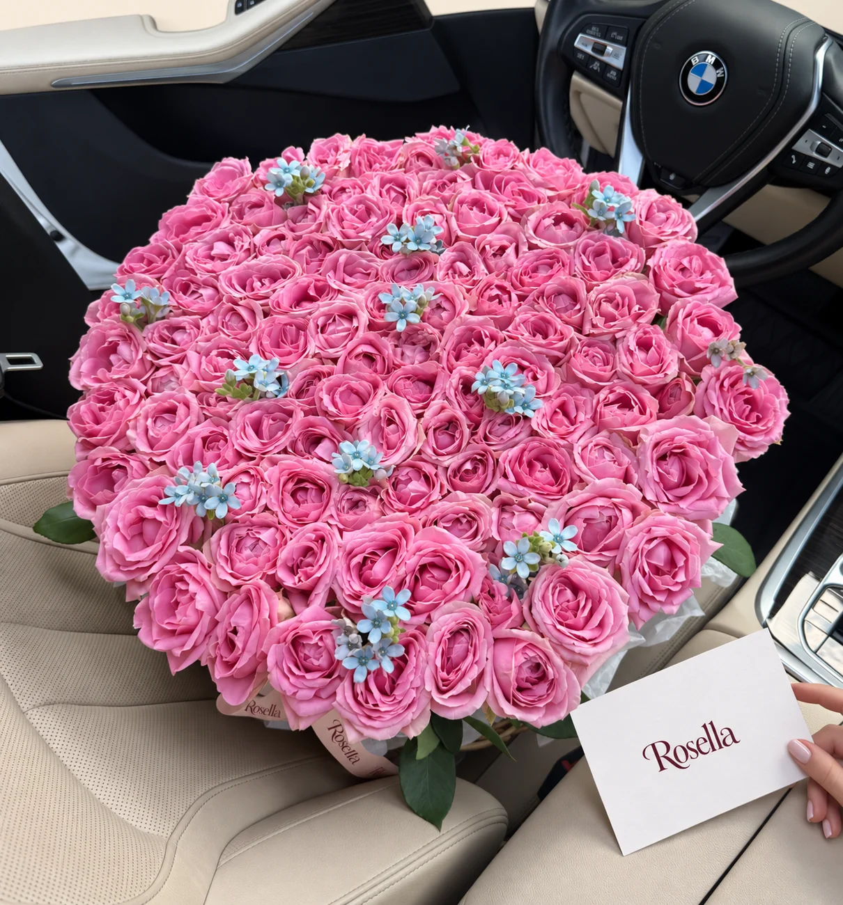 112 roses & 60 tweedia blooms in a basket