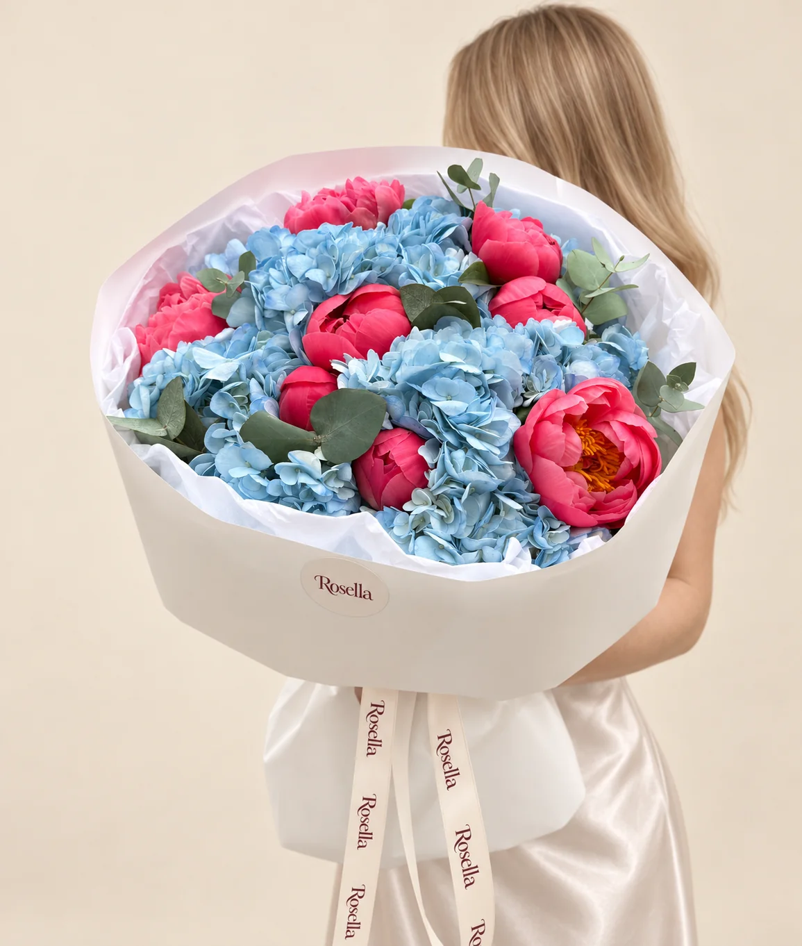 5 hydrangeas & 10 peonies in a hand-tied bouquet