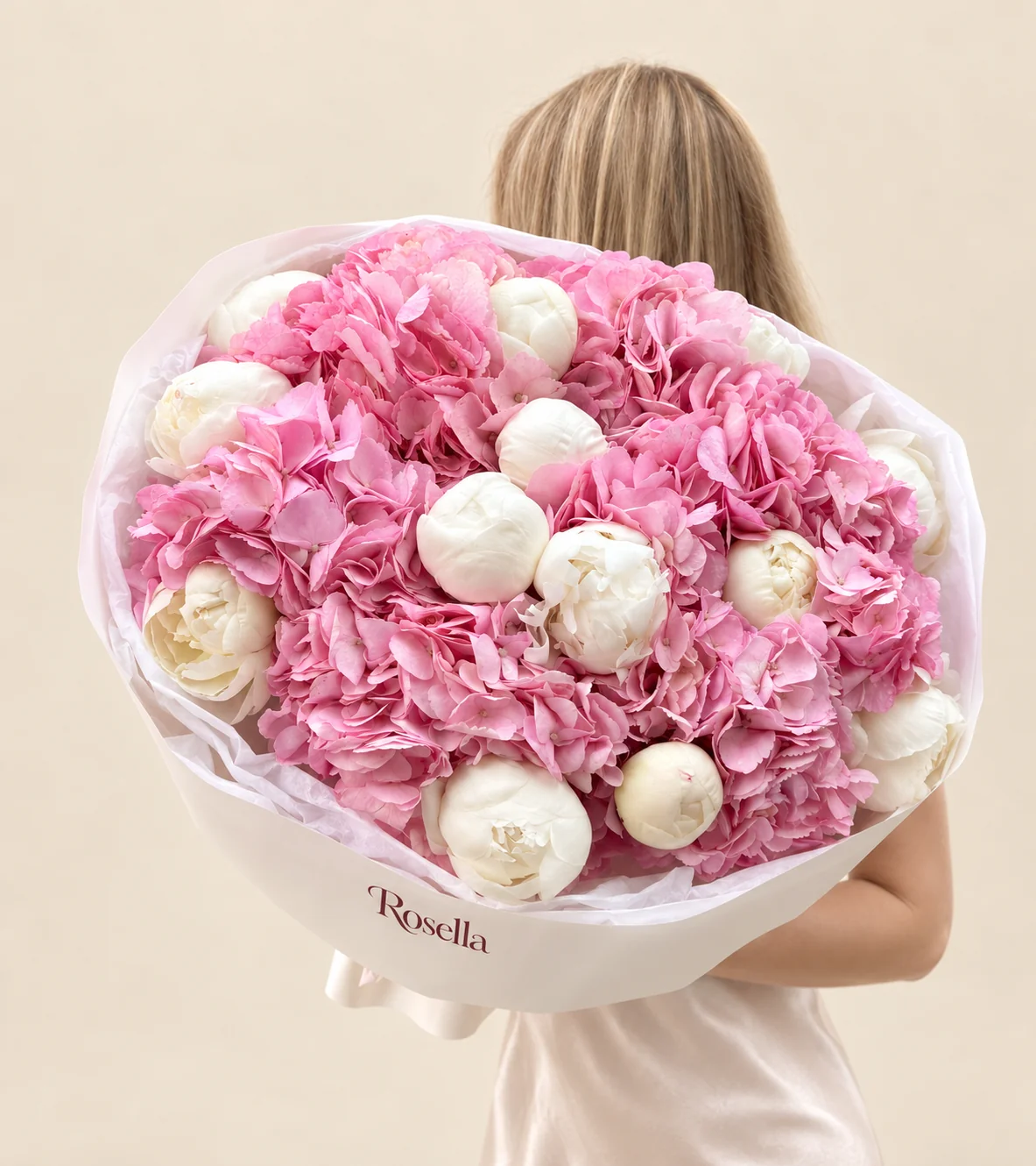 15 peonies & 7 hydrangeas in a hand-tied bouquet