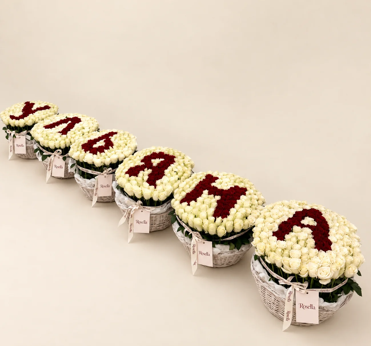 660 ivory roses & 215 red roses in a basket