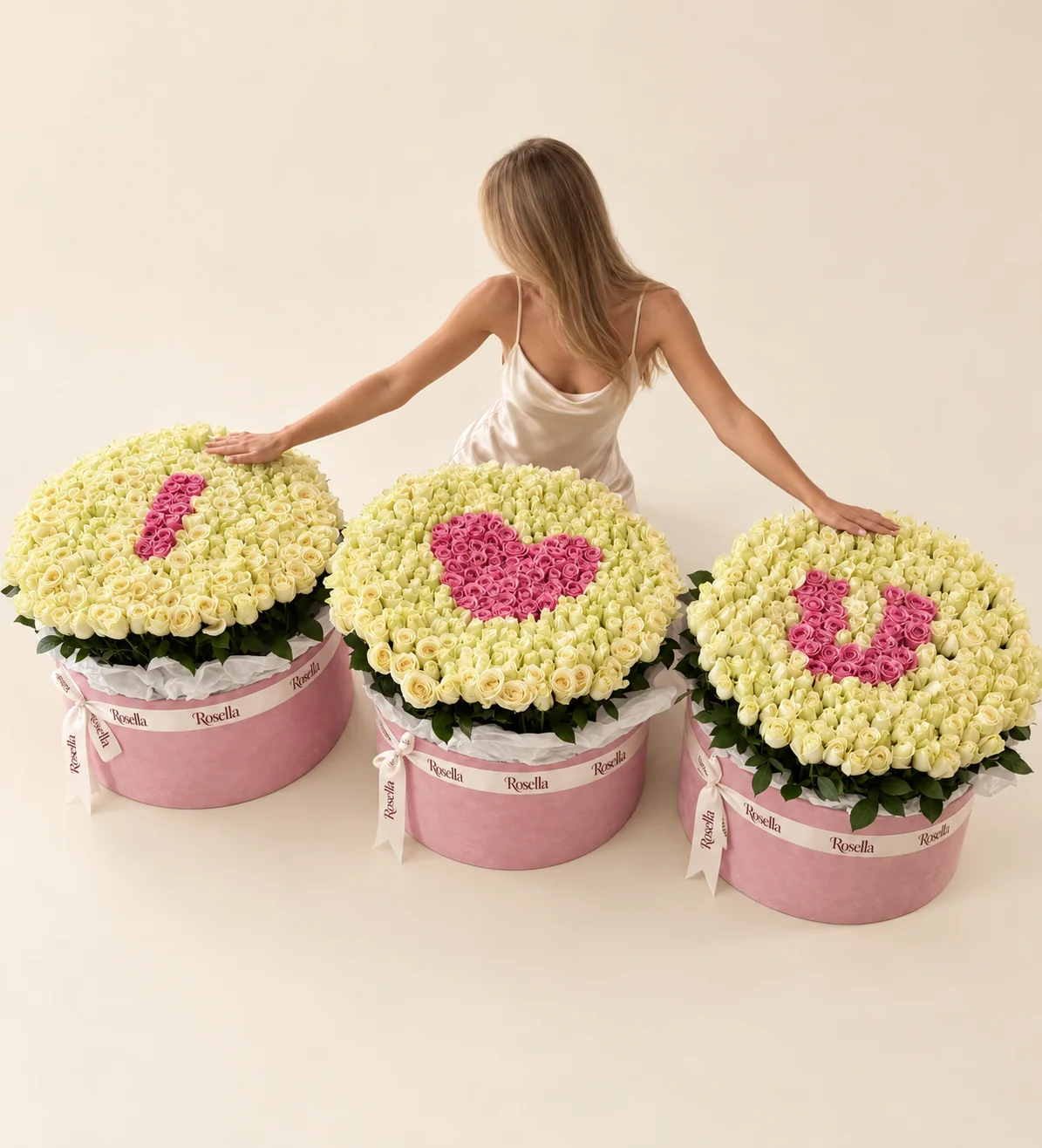 510 cream roses & 110 pink roses in a round box